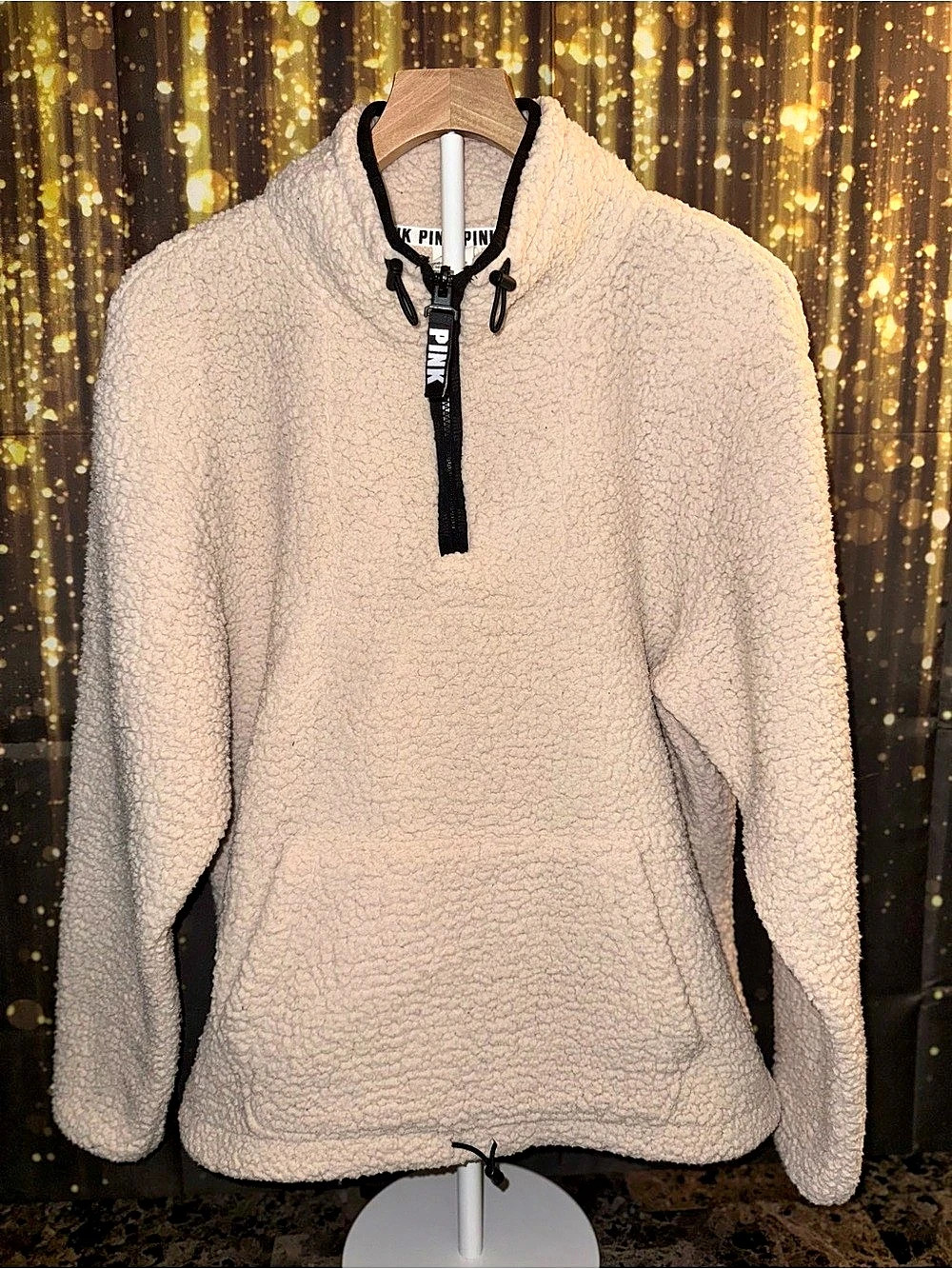 Victoria's Secret PINK Sherpa Quarter-Zip Pullover Cream